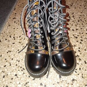 Louis Vuitton Black and Brown Lace-Up Boots